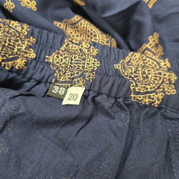 Women's Navy Blue Gold Metallic Geo Print Maxi Skirt A-Line Elegant Boho Resort - Picture 7 of 7